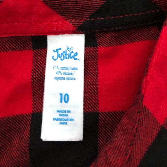 Justice Girls Black and Red Checkered button Down cotton blend shirt - Picture 4 of 4